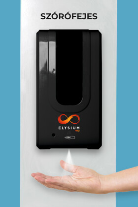 Elysium Pro professzionális, érintésmentes, 1200 ml-es adagoló - Szórófejes folyadék - Fehér állvánnyal - Fekete