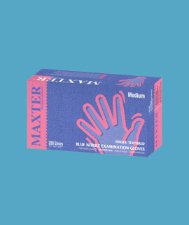 Maxter nitril púdermentes ujjvégeken bordázott vizsgálókesztyű (3,6 g) - Kék - 200 db - M