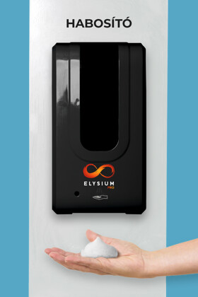 Elysium Pro professzionális, érintésmentes, 1200 ml-es adagoló - Habosító szappan - Fehér állvánnyal - Fekete