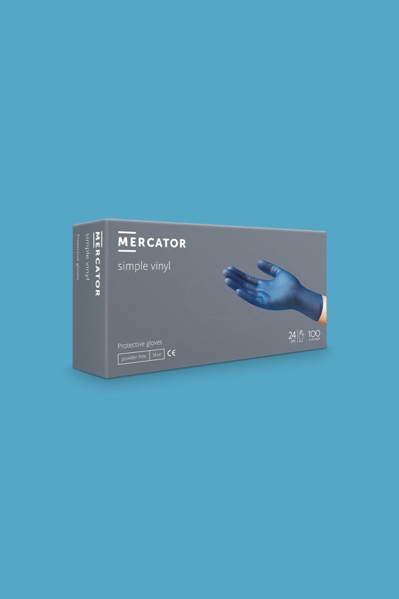 Mercator vinyl púdermentes áttetsző professzionális kesztyű - Vinyl kesztyű - 100 db - Kék - S