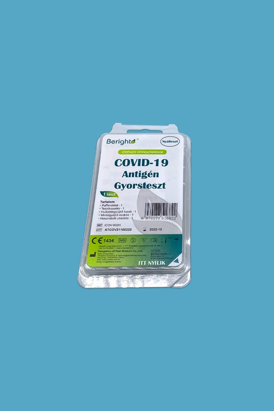 ALLTEST Beright COVID-19 gyorsteszt otthoni felhasználásra - 1 db tesztkészlet - SARS-CoV-2 teszt - 1 db - Antigén (Ag) Nyál