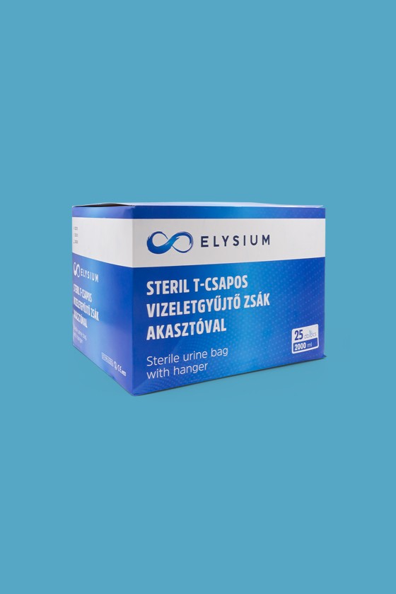 Elysium steril vizeletgyűjtő zsák - Vizeletgyűjtő zsák - 25 db - Steril T-csapos vizeletgyűjtő zsák akasztóval - 2000 ml
