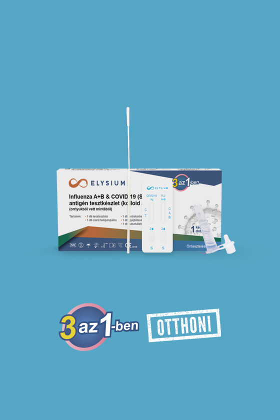 Elysium SARS-CoV-2 tesztkészlet - SARS-CoV-2 teszt - 1 db - 3 az 1-ben Covid 19 + Influenza A + Influenza B - OTTHONI