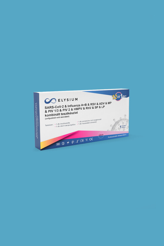 Elysium SARS-CoV-2 tesztkészlet - SARS-CoV-2 teszt - 1 db - 12 az 1-ben Covid 19 + Influenza A + Influenza B + RSV + ADV + MP + PIV 1/3 + PIV 2 + hMPV + RhV + SP + LP