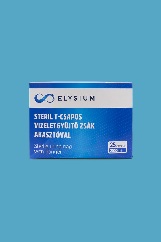Elysium steril vizeletgyűjtő zsák - Vizeletgyűjtő zsák - 25 db - Steril T-csapos vizeletgyűjtő zsák akasztóval - 2000 ml