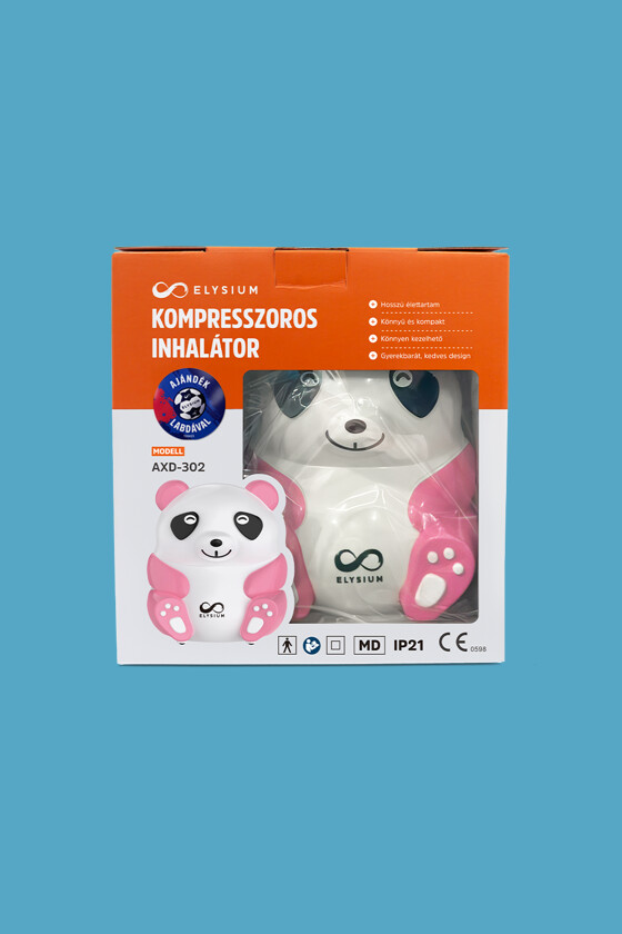 Fociláz - Elysium kompresszoros pink panda formájú inhalátor - AXD-302 + Focilabda