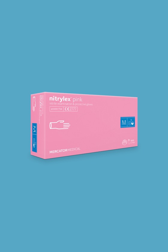 Mercator nitrylex® orvosi púdermentes nitril kesztyű - Nitril kesztyű - Rózsaszín - XS