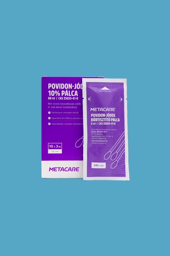 METACARE povidon-jód 10% bőrtisztító oldat - Bőrtisztító - Tamponpálca - 10 x 3