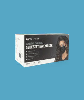 Elysium type IIR 3-rétegű egyesével csomagolt felnőtt sebészeti arcmaszk - 3-rétegű arcmaszk - 50 db - Fekete - Felnőtt