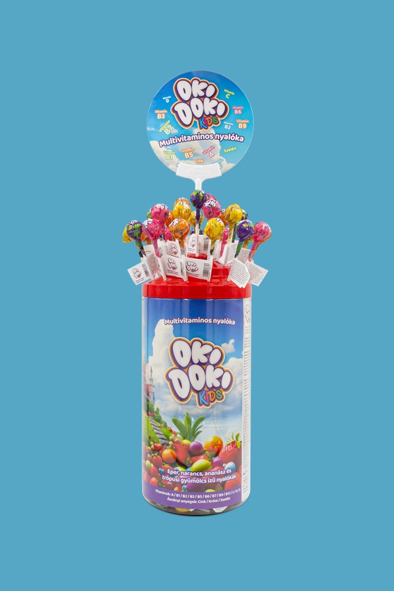 OKI DOKI KIDS multivitaminos nyalóka - Multivitaminos nyalóka - Cukros - 100 db - 4-féle ízesítésű (kiajánlóban)