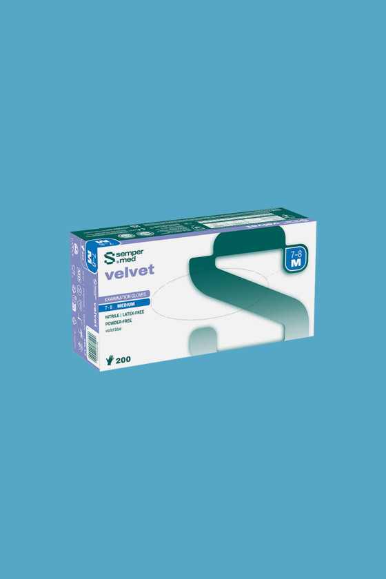 Sempermed Velvet púdermentes nitril vizsgálókesztyű - Nitril kesztyű - 200/180 db - Kék - XS