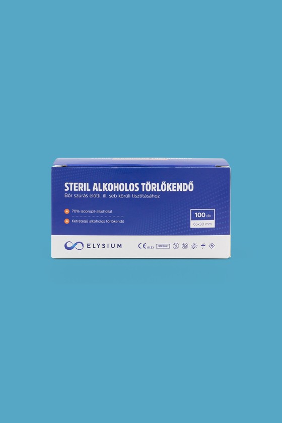 Elysium steril alkoholos törlőkendő 70%-os izopropil-alkohollal - Fertőtlenítő kendő - 100 db