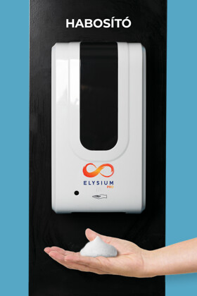 Elysium Pro professzionális, érintésmentes, 1200 ml-es adagoló - Habosító szappan - Fekete állvánnyal - Fehér