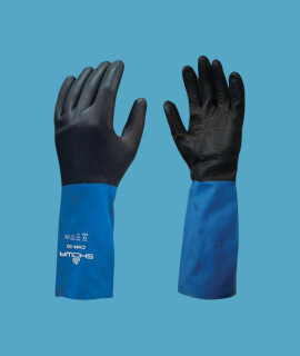 SHOWA CHM latexre mártott neoprén vegyszerálló védőkesztyű - Latexre mártott - Kék - M