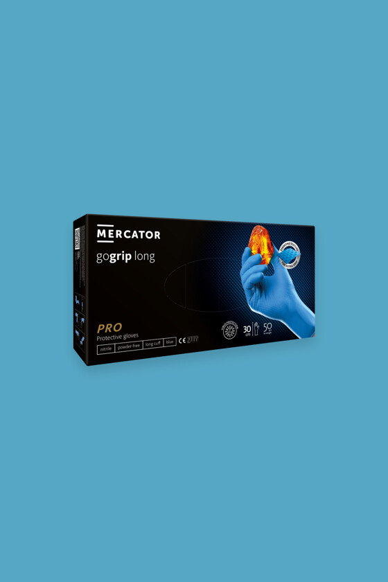 MERCATOR gogrip long prémium munkavédelmi nitril kesztyű - Kék - 50 db - XXL