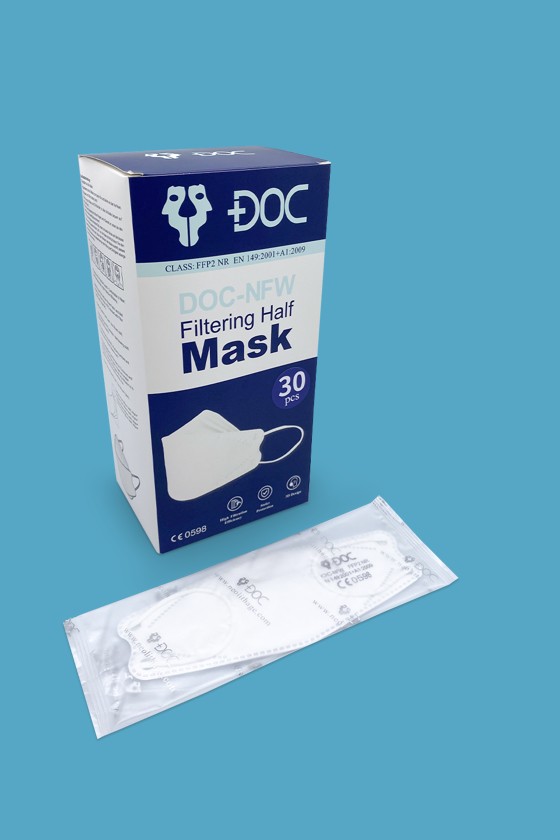 DOC NFW FFP2 CE 0598 ergonomikus maszk - FFP2 maszk - Fehér - Szelep nélküli