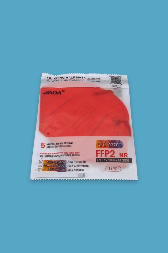 Jiada FFP2 CE 0370 - FFP2 maszk (mennyiség, szín és szelep) - 10 db - Piros - Szelep nélküli