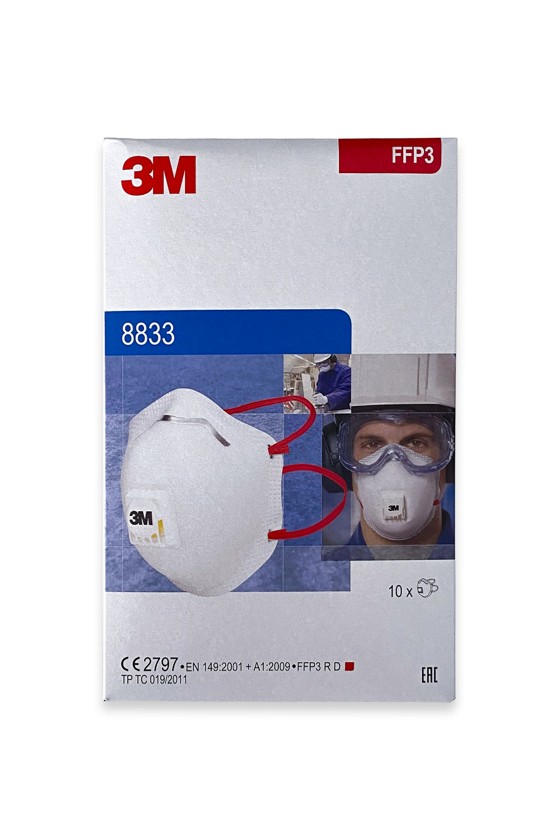 3M 8833 FFP3 RD légzésvédő maszk - szelepes - Arcmaszk - 10 db - Fehér
