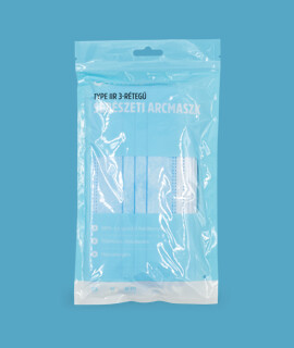 Elysium type IIR 3-rétegű felnőtt sebészeti arcmaszk visszazárható tasakban - 10 db - Kék - Felnőtt