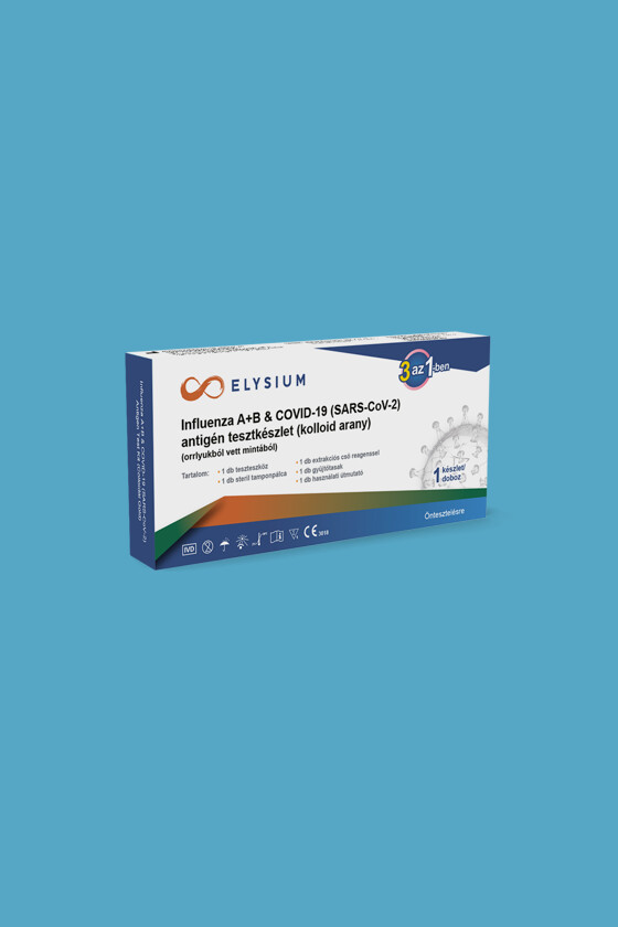 Elysium SARS-CoV-2 tesztkészlet - SARS-CoV-2 teszt - 1 db - 3 az 1-ben Covid 19 + Influenza A + Influenza B - OTTHONI