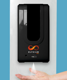 Elysium Pro professzionális, érintésmentes, 1200 ml-es adagoló - Szórófejes folyadék - Fehér állvánnyal - Fekete