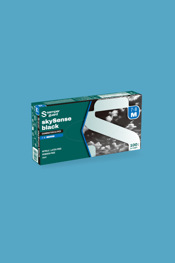Semperguard skySense púdermentes nitril vizsgálókesztyű - Nitril kesztyű - 100/90 db - Fekete - S