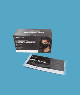 Elysium type IIR 3-rétegű egyesével csomagolt felnőtt sebészeti arcmaszk - 50 db - Fekete - Felnőtt