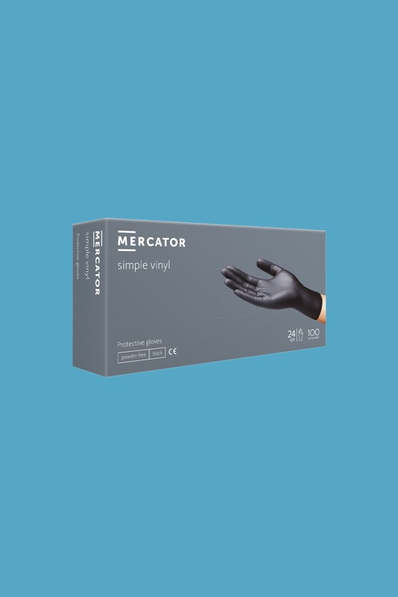Mercator vinyl púdermentes professzionális kesztyű - Vinyl kesztyű - 100 db - Fekete - M