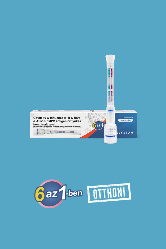 Elysium SARS-CoV-2 tesztkészlet - SARS-CoV-2 teszt - 1 db - 6 az 1-ben Covid 19 + Influenza A + Influenza B + RSV + ADV + hMPV - Tollteszt - OTTHONI