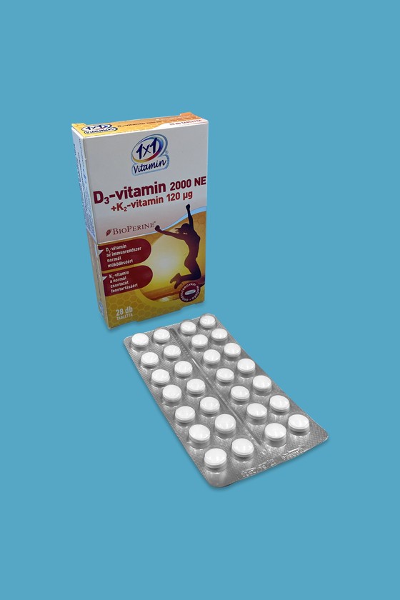 1×1 Vitamin D3-vitamin 2000 NE + K2-vitamin 120 μg BioPerine®-nel filmtabletta - 1x28 szem - 1 db