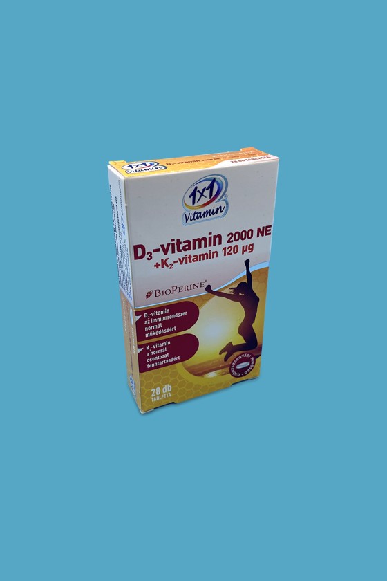 1×1 Vitamin D3-vitamin 2000 NE + K2-vitamin 120 μg BioPerine®-nel filmtabletta - Kapszula - 1 karton