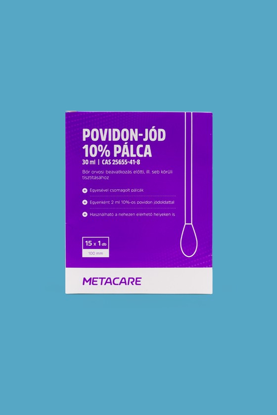 METACARE povidon-jód 10% bőrtisztító oldat - Bőrtisztító - Tamponpálca - 15 x 1