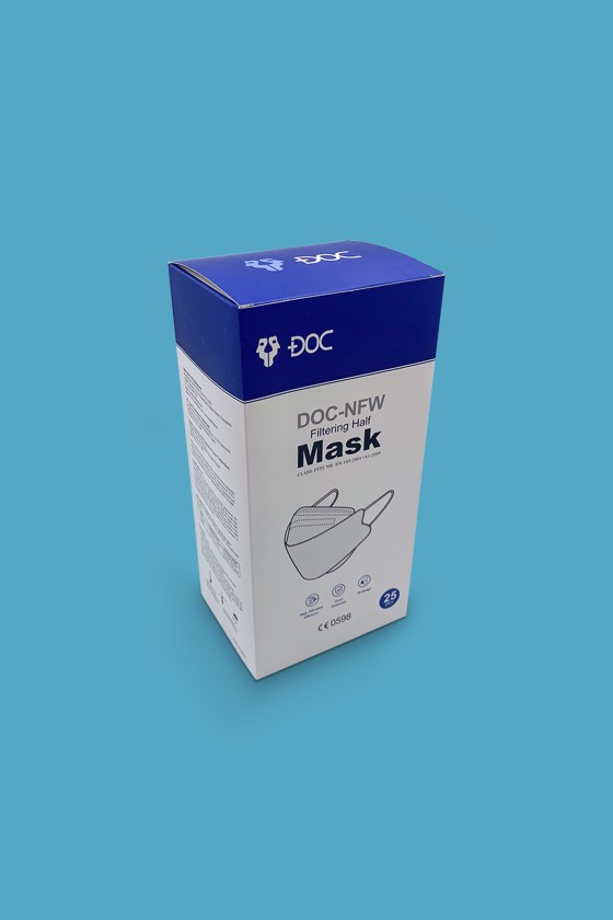 DOC FFP2 CE 0598 ergonomikus maszk - FFP2 maszk (mennyiség, szín és szelep) - 25 db - Fehér - Szelep nélküli