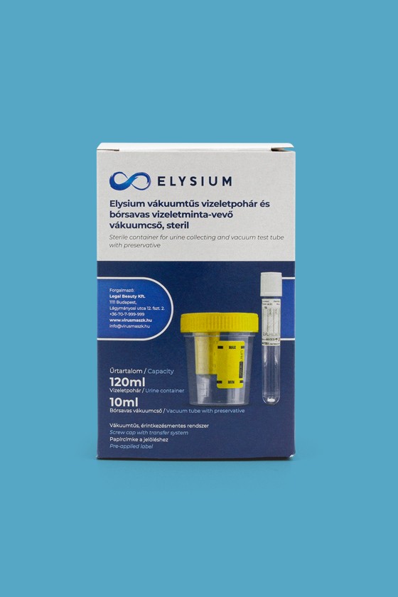Elysium steril vákuumtűs vizeletgyűjtő pohár és bórsavas vizeletminta-vevő vákuumcső - 1 csomag
