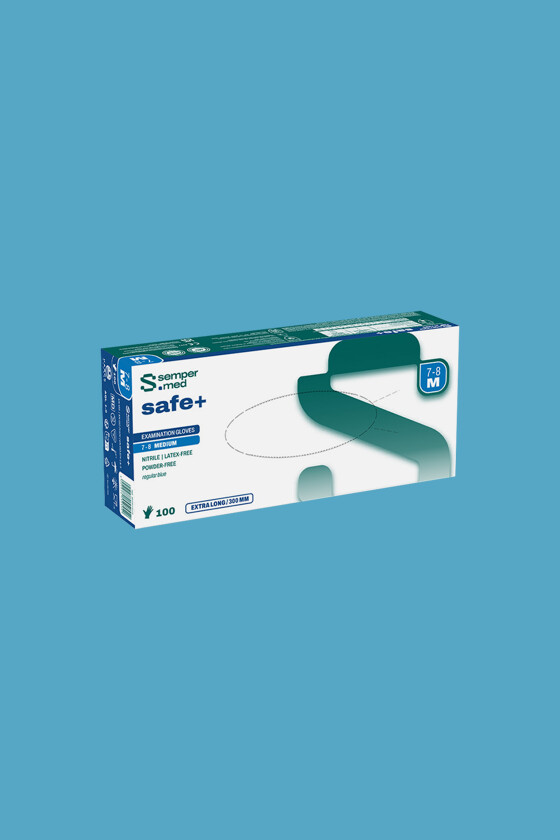 Sempermed safe+ púdermentes nitril vizsgálókesztyű - Nitril kesztyű - 100/90 db - Kék - S