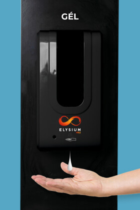 Elysium Pro professzionális, érintésmentes, 1200 ml-es adagoló - Gél - Fekete állvánnyal - Fekete