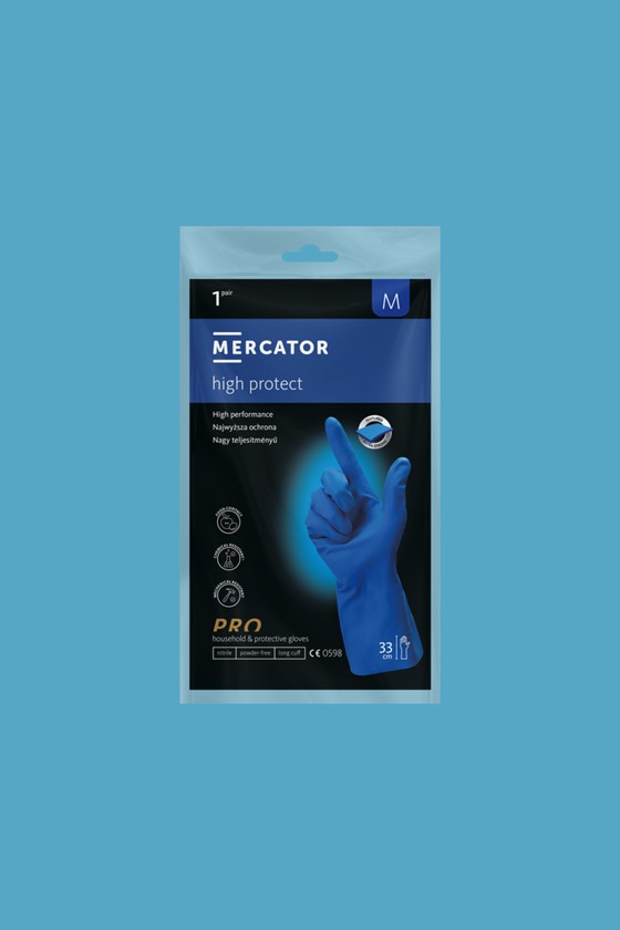 MERCATOR® high protect vastag, vegyszerálló, nitril kesztyű - Nitril kesztyű - Kék - L