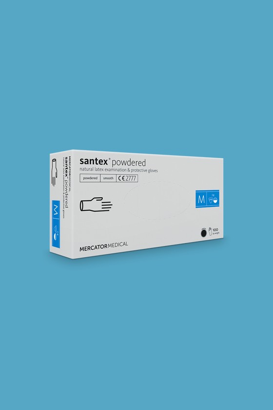 Santex rugalmas latex púderezett orvosi kesztyű - Latex kesztyű - 100 db - Fehér - S