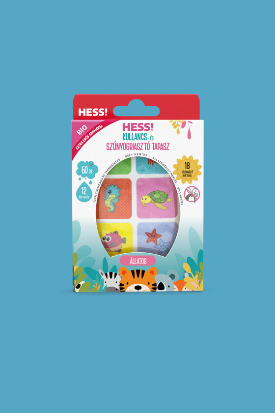 Elysium HESS! kullancs- és szúnyogriasztó állatos tapasz intenzívebb aromával (3 éves kortól) - 60 db - 1 doboz