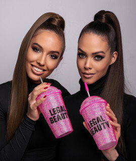 Hollywood - Dupla falú szívószálas műanyag pohár - Rózsaszín/fekete - 480 ml