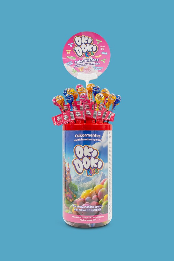 OKI DOKI KIDS multivitaminos nyalóka - Multivitaminos nyalóka - Cukormentes - 100 db - 4-féle ízesítésű (kiajánlóban)