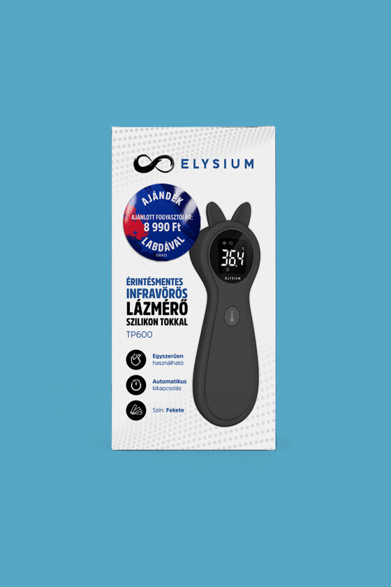 Fociláz - Elysium TP600 érintésmentes infravörös digitális lázmérő szilikon tokkal - Fekete + Focilabda