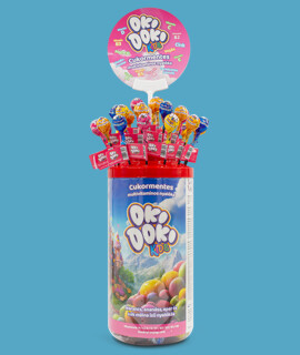 OKI DOKI KIDS cukormentes, narancs, ananász, eper, kék málna ízű étrend-kiegészítő nyalóka 9-féle vitaminnal és cinkkel (édesítőszerekkel) - Minőségét megőrzi: 2027-04-15 - 100 db - 1 doboz