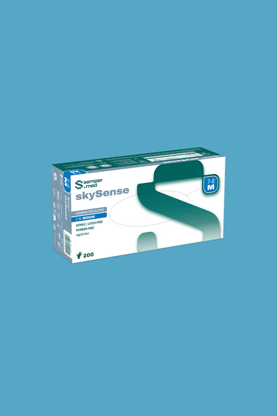 Sempermed skySense púdermentes nitril vizsgálókesztyű - Kék - XS - 200 db - 1 doboz