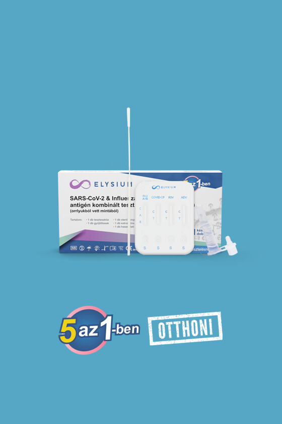 Elysium SARS-CoV-2 tesztkészlet - SARS-CoV-2 teszt - 1 db - 5 az 1-ben Covid 19 + Influenza A + Influenza B + RSV + ADV - OTTHONI