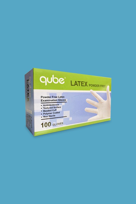 QUBE - Púdermentes latex kesztyű - Latex kesztyű - 100 db - Fehér - S