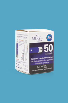 Mérykék vércukorszintmérő tesztcsík - 50 db - 1 doboz