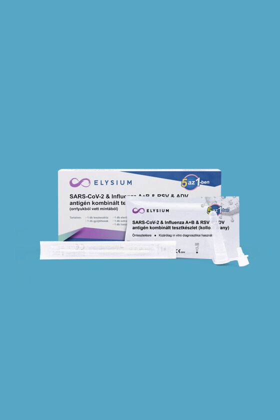 Elysium SARS-CoV-2 tesztkészlet - SARS-CoV-2 teszt - 1 db - 5 az 1-ben Covid 19 + Influenza A + Influenza B + RSV + ADV - OTTHONI