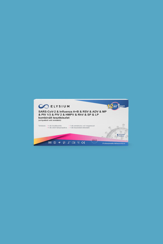 Elysium SARS-CoV-2 tesztkészlet - SARS-CoV-2 teszt - 1 db - 12 az 1-ben Covid 19 + Influenza A + Influenza B + RSV + ADV + MP + PIV 1/3 + PIV 2 + hMPV + RhV + SP + LP