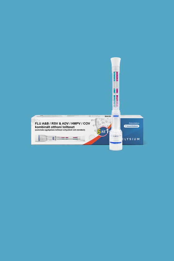 Elysium SARS-CoV-2 tesztkészlet - SARS-CoV-2 teszt - 1 db - 6 az 1-ben Covid 19 + Influenza A + Influenza B + RSV + ADV + hMPV - Tollteszt - OTTHONI